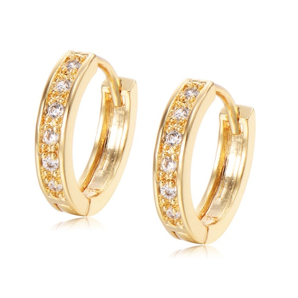 Wholesale 18K Yellow Gold Filled Huggie Hoop Big Blue Cubic Zirconia Earrings